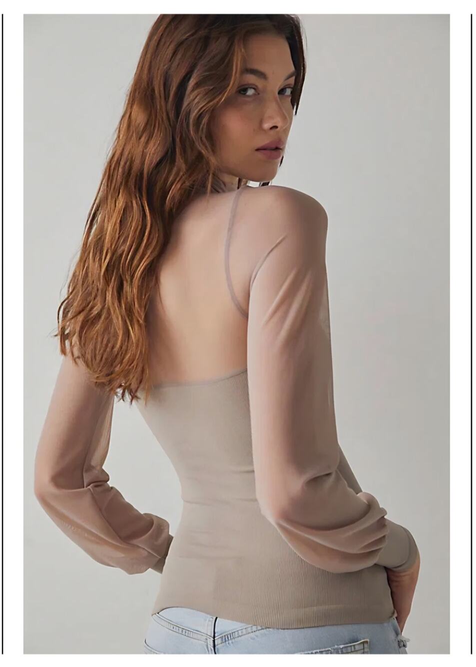 Intimately Free People LightUp Layering Top M/L Sheer Mesh Mock Neck Ribbed Sage